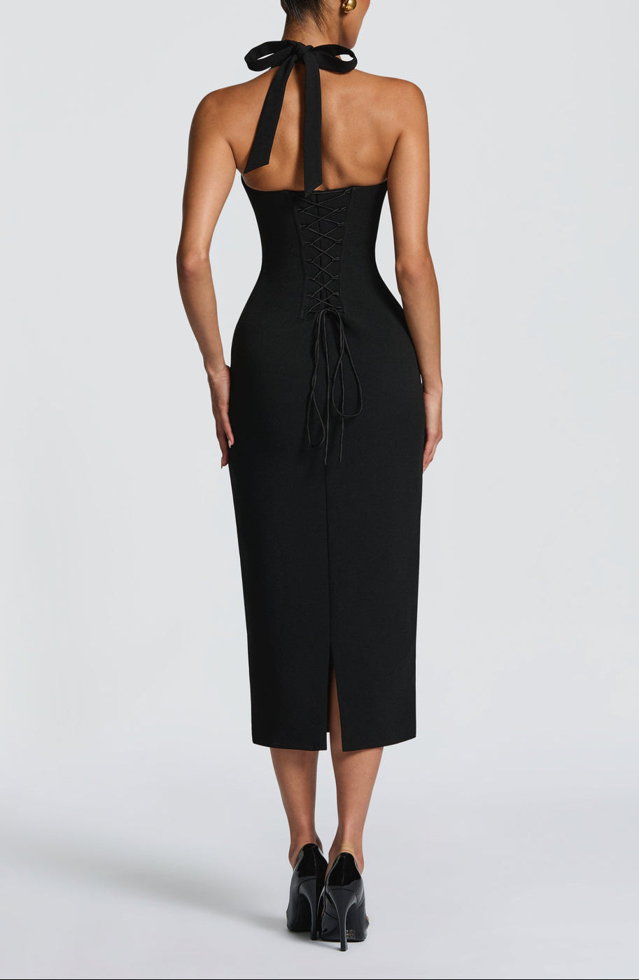 Enya Midi Pencil Dress Sculpting Lace Trim Enya Midi Pencil Dress Sculpting Lace Trim