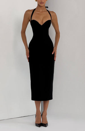 Midi Pencil Dress Lace Trim – Enya - Black - Bellux