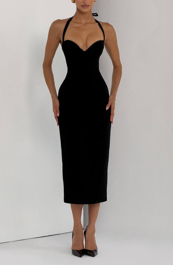 Midi Pencil Dress Lace Trim – Enya - Black - Bellux