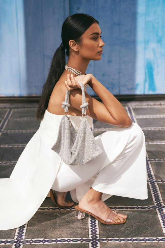 Mini Shoulder Bag Slouchy Rhinestone – Hera - Silver - Bellux