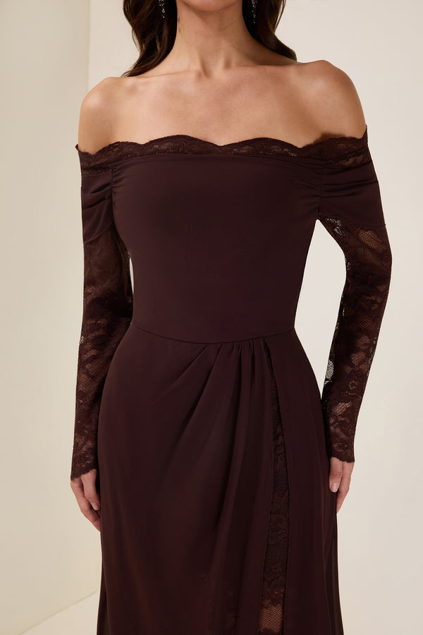 Off-Shoulder Maxi Dress Mid-Stretch Lace-Panel – Anya - Bellux