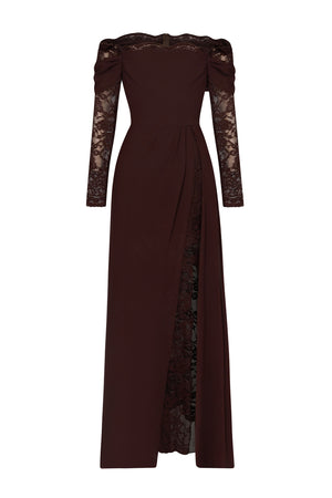 Off-Shoulder Maxi Dress Mid-Stretch Lace-Panel – Anya - Bellux