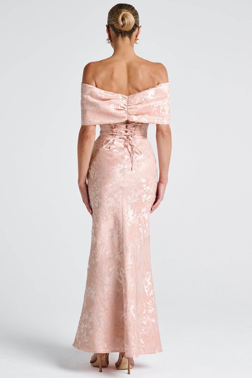 Off-Shoulder Maxi Dress Party-Ready Bow Jacquard – Bridget - pink - Bellux