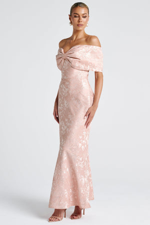 Off-Shoulder Maxi Dress Party-Ready Bow Jacquard – Bridget - Bellux