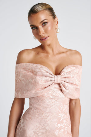 Off-Shoulder Maxi Dress Party-Ready Bow Jacquard – Bridget - Bellux