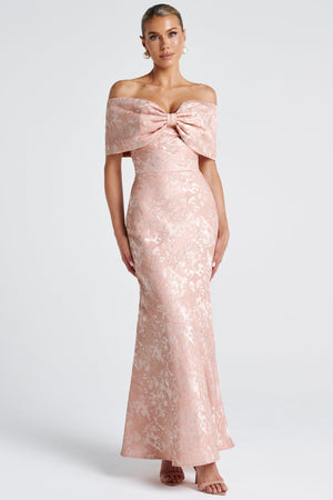 Off-Shoulder Maxi Dress Party-Ready Bow Jacquard – Bridget - pink - Bellux