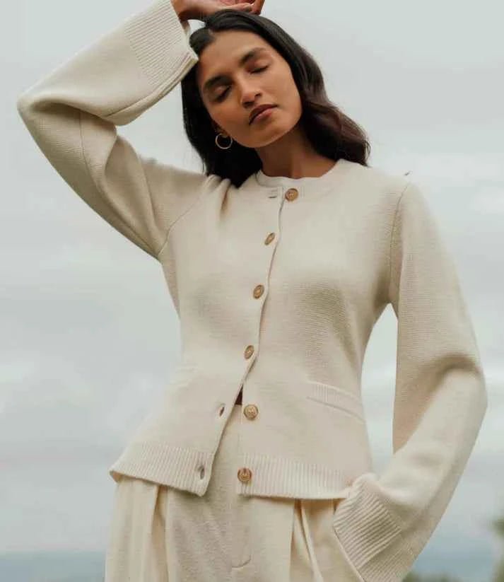 Oversize Button-Front Cardigan – Florence - Beige - Bellux