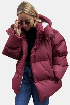 Oversized Hooded Puffer Coat – Insulated – Hollis - Burgundy - Bellux