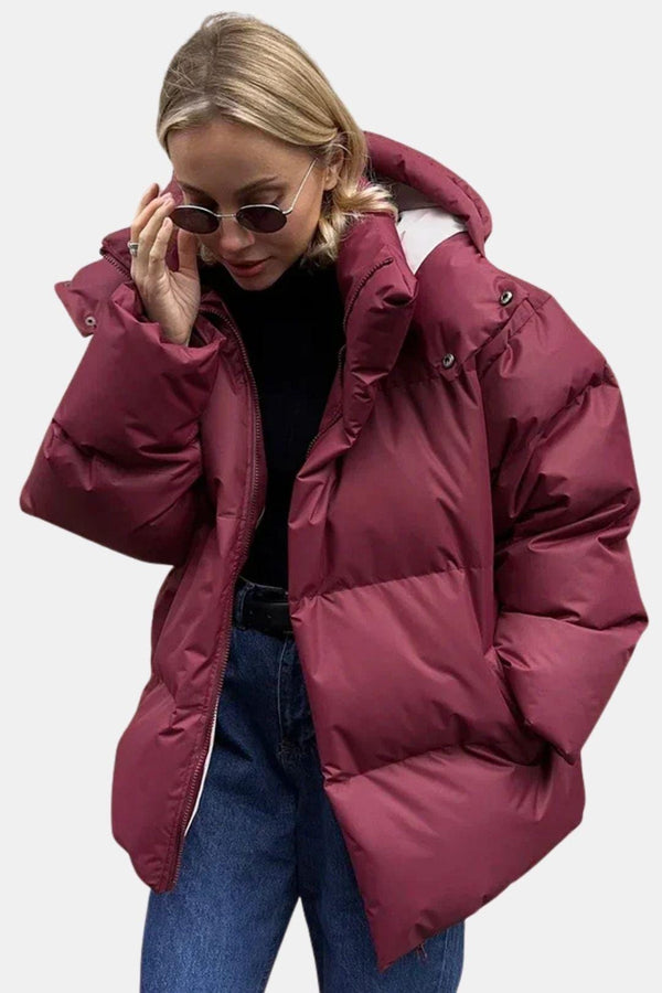 Oversized Hooded Puffer Coat – Insulated – Hollis - Burgundy - Bellux