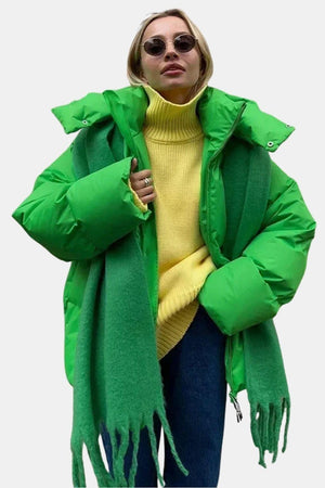Oversized Hooded Puffer Coat – Insulated – Hollis - Green - Bellux