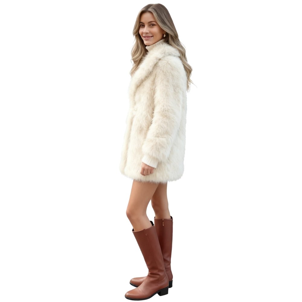 Oversized Lapel Coat Minimal Shedding Vegan Fur – Aurora - Bellux