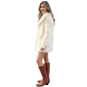 Oversized Lapel Coat Minimal Shedding Vegan Fur – Aurora - Bellux