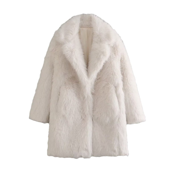 Oversized Lapel Coat Minimal Shedding Vegan Fur – Aurora - Bellux