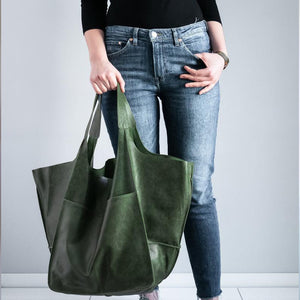 Oversized Scratch-Resistant Vegan Leather Tote – Odette - Green - Bellux