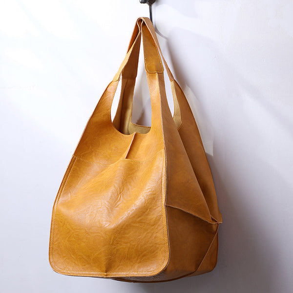 Oversized Scratch-Resistant Vegan Leather Tote – Odette - Yellow - Bellux