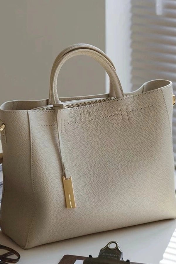 Pebbled Top-Handle Handbag Sleek Minimalist – Isobel - Creamy White - Bellux