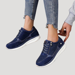Platform Wedge Trainers Secure-Fit Side-Zip – Linnea - Navy blue - Bellux