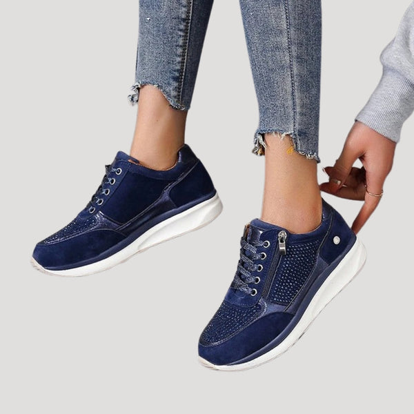 Platform Wedge Trainers Secure-Fit Side-Zip – Linnea - Navy blue - Bellux
