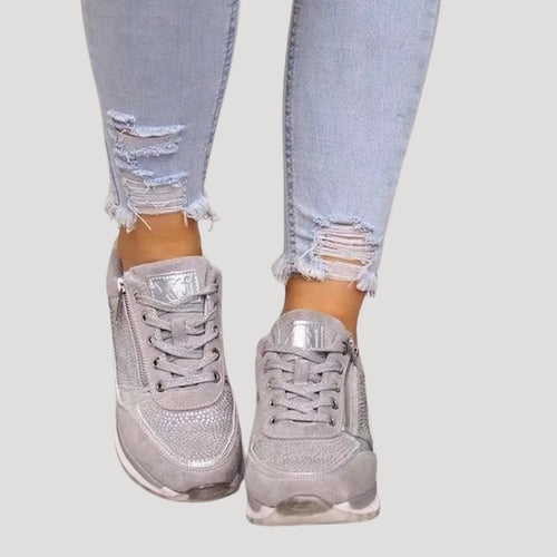 Platform Wedge Trainers Secure-Fit Side-Zip – Linnea - Silver - Bellux