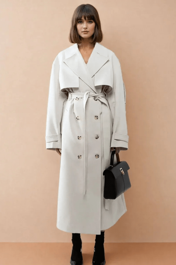 Pleated-Back Belted Oversized Trench Coat – Jessamine - Ahtisa Beige - Bellux