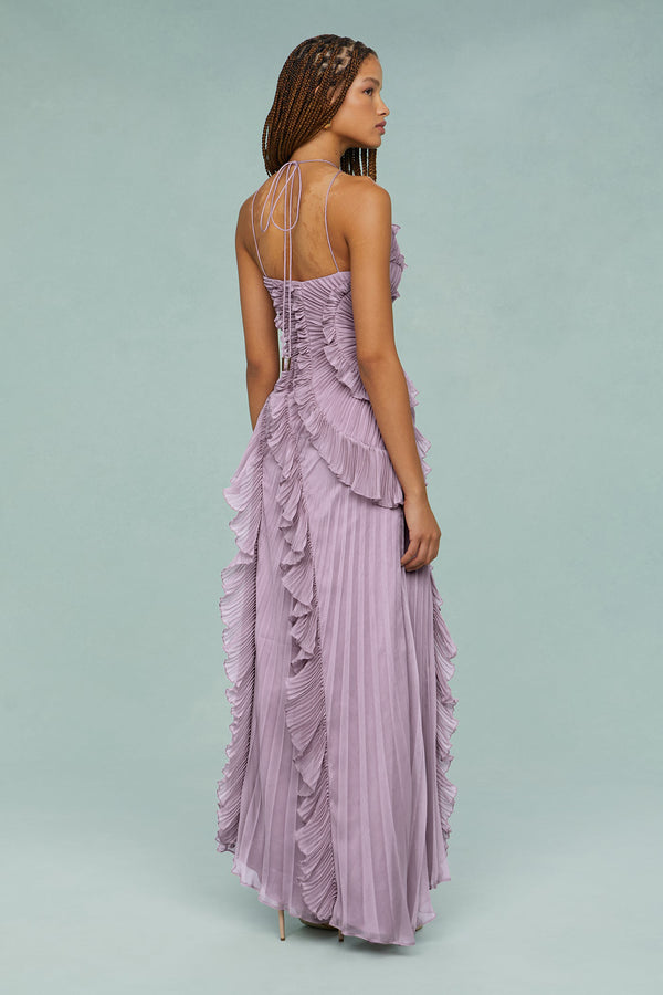 Pleated Frill Halter Midi Dress Figure-Flattering – Talia - Bellux