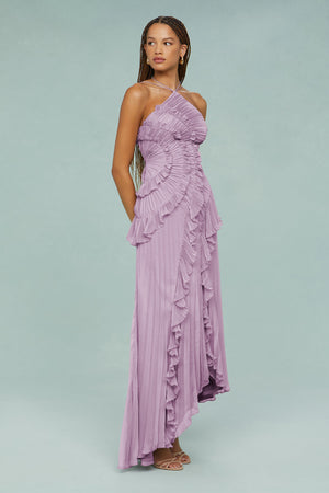 Pleated Frill Halter Midi Dress Figure-Flattering – Talia - Bellux