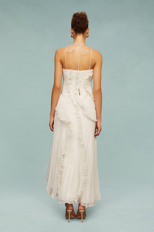 Pleated Frill Halter Midi Dress Figure-Flattering – Talia - Bellux