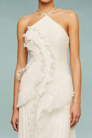 Pleated Frill Halter Midi Dress Figure-Flattering – Talia - Bellux