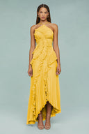 Pleated Frill Halter Midi Dress Figure-Flattering – Talia - yellow - Bellux