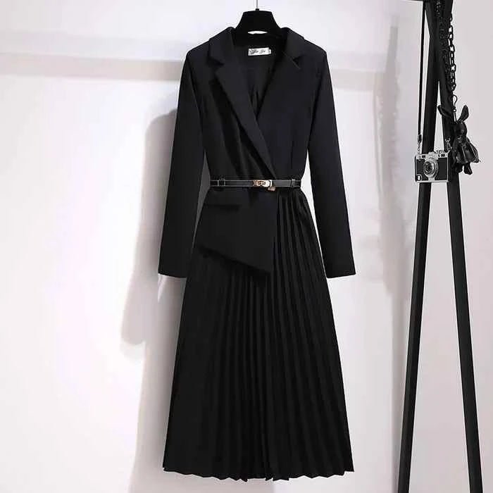 Plissé Blazer Midi Dress – Florence - Black - Bellux