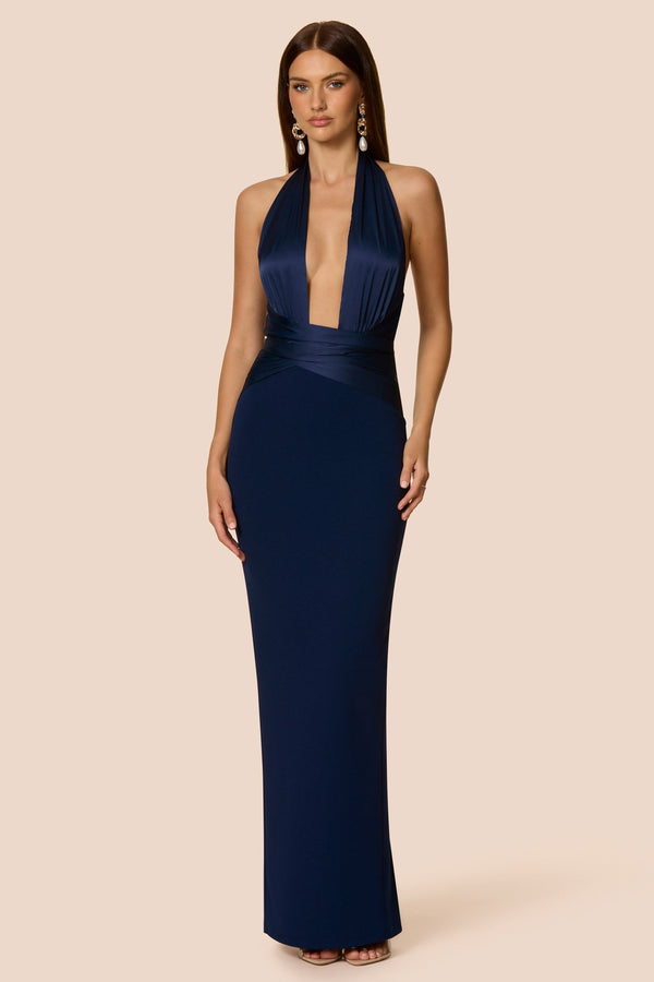 Plunge Halter Gown Hourglass-Sculpting Satin - Orla - Bellux