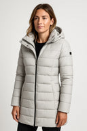 Quilted Puffer Coat Mid-Length Lightly Fitted – Elspeth - Grey - Bellux