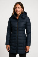 Quilted Puffer Coat Mid-Length Lightly Fitted – Elspeth - Navy Blue - Bellux