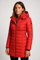 Quilted Puffer Coat Mid-Length Lightly Fitted – Elspeth - Red - Bellux