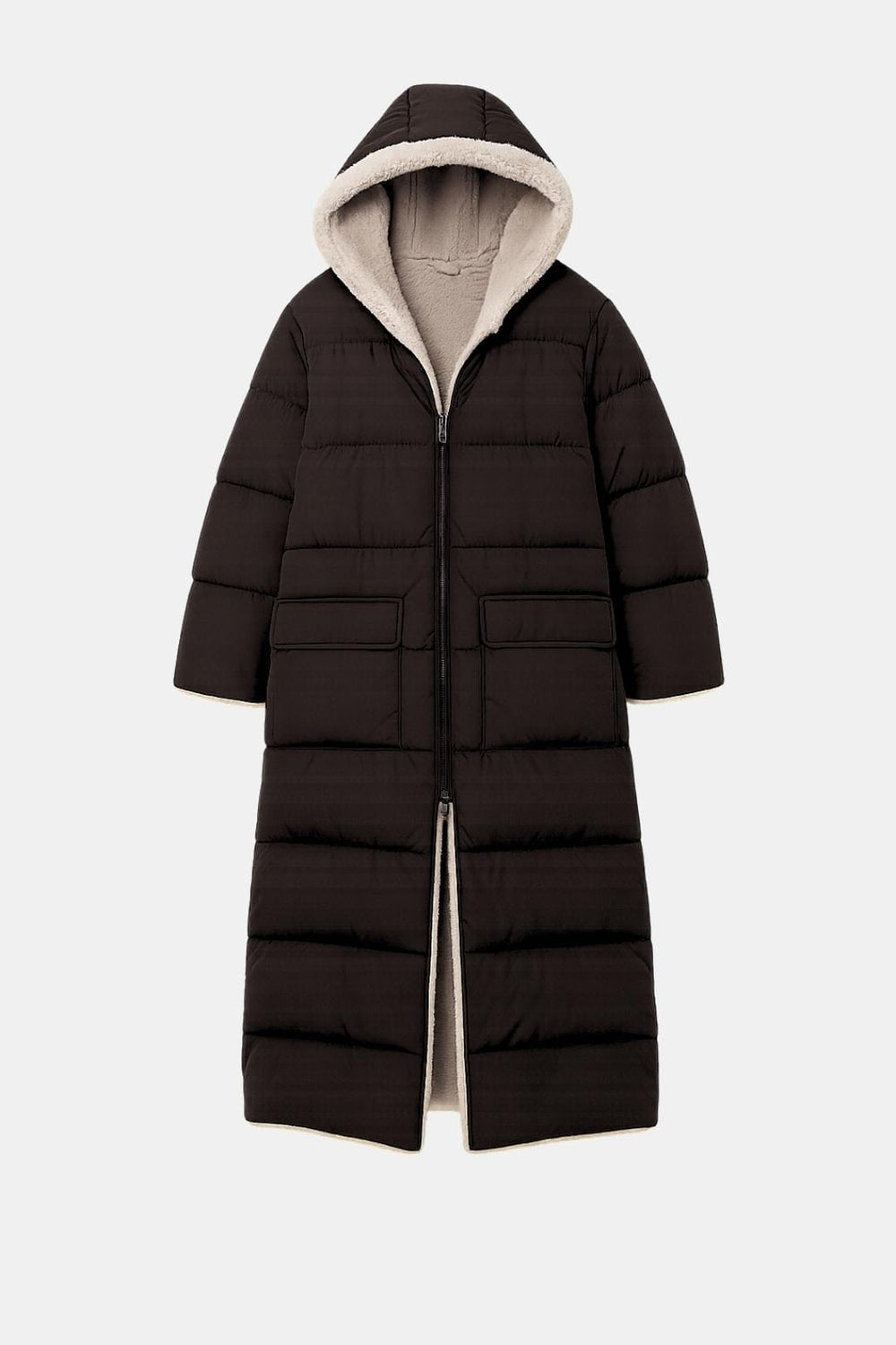 Reversible Long Coat Sherpa-Lined Insulated – Bryony - Black - Bellux