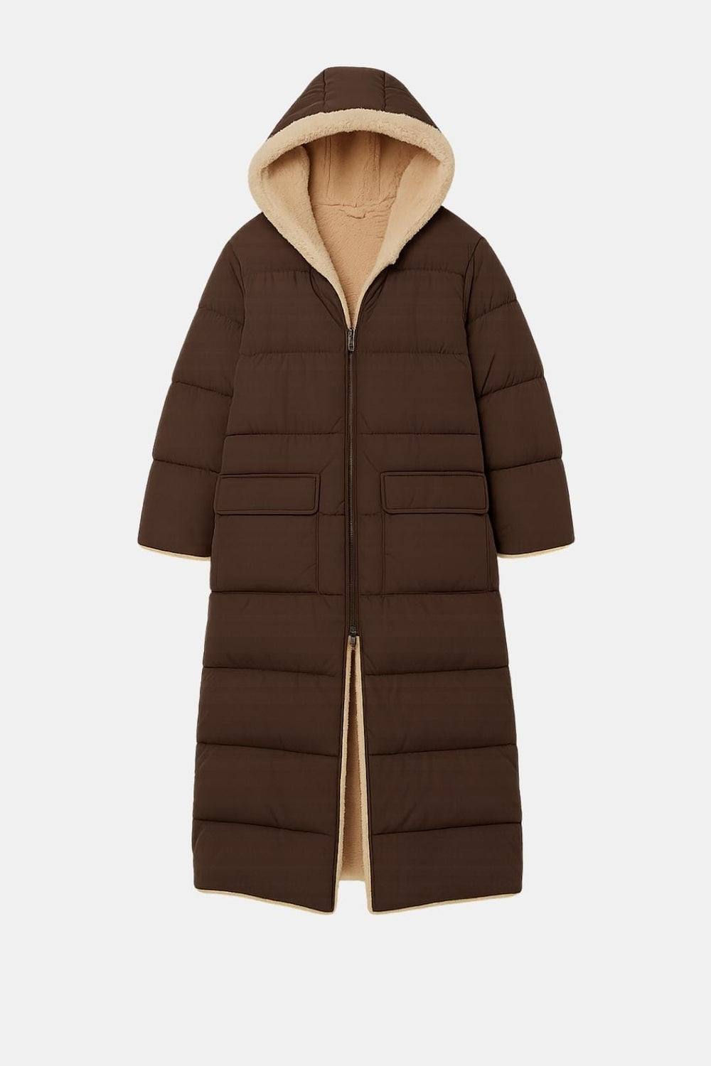 Reversible Long Coat Sherpa-Lined Insulated – Bryony - Black - Bellux