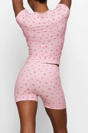 Ribbed Lounge Set Lace-Trimmed Rosette Detail – Etta - Bellux