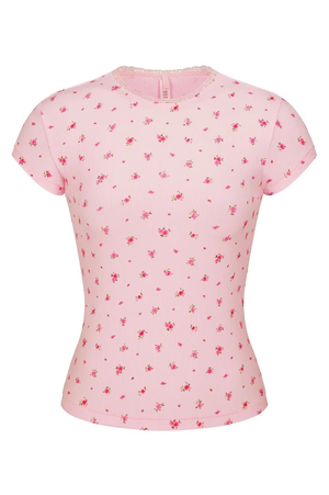 Ribbed Lounge Set Lace-Trimmed Rosette Detail – Etta - Bellux