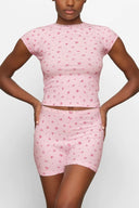 Ribbed Lounge Set Lace-Trimmed Rosette Detail – Etta - L - Bellux