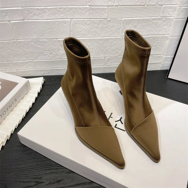 Satin Slip-On Boots – Lesli - army green - Bellux