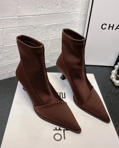 Satin Slip-On Boots – Lesli - coffee - Bellux
