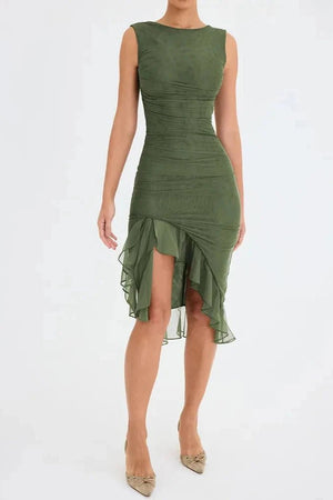 Scooped Neck Midi Dress Sculpting Power Mesh – Millicent - Bellux