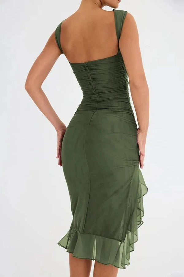 Scooped Neck Midi Dress Sculpting Power Mesh – Millicent - Bellux