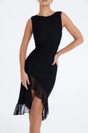 Scooped Neck Midi Dress Sculpting Power Mesh – Millicent - Black Charlotte - Bellux