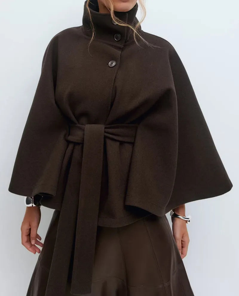 Rosabel Short Belted Cape Coat – Waist-Defining Warmth