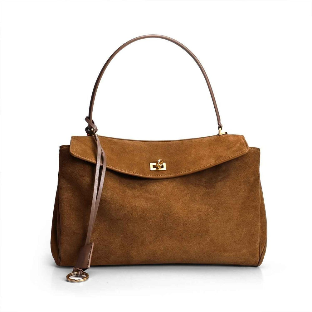 Shoulder Bag Gold-Turn Lock – Isabella - Brown - Bellux