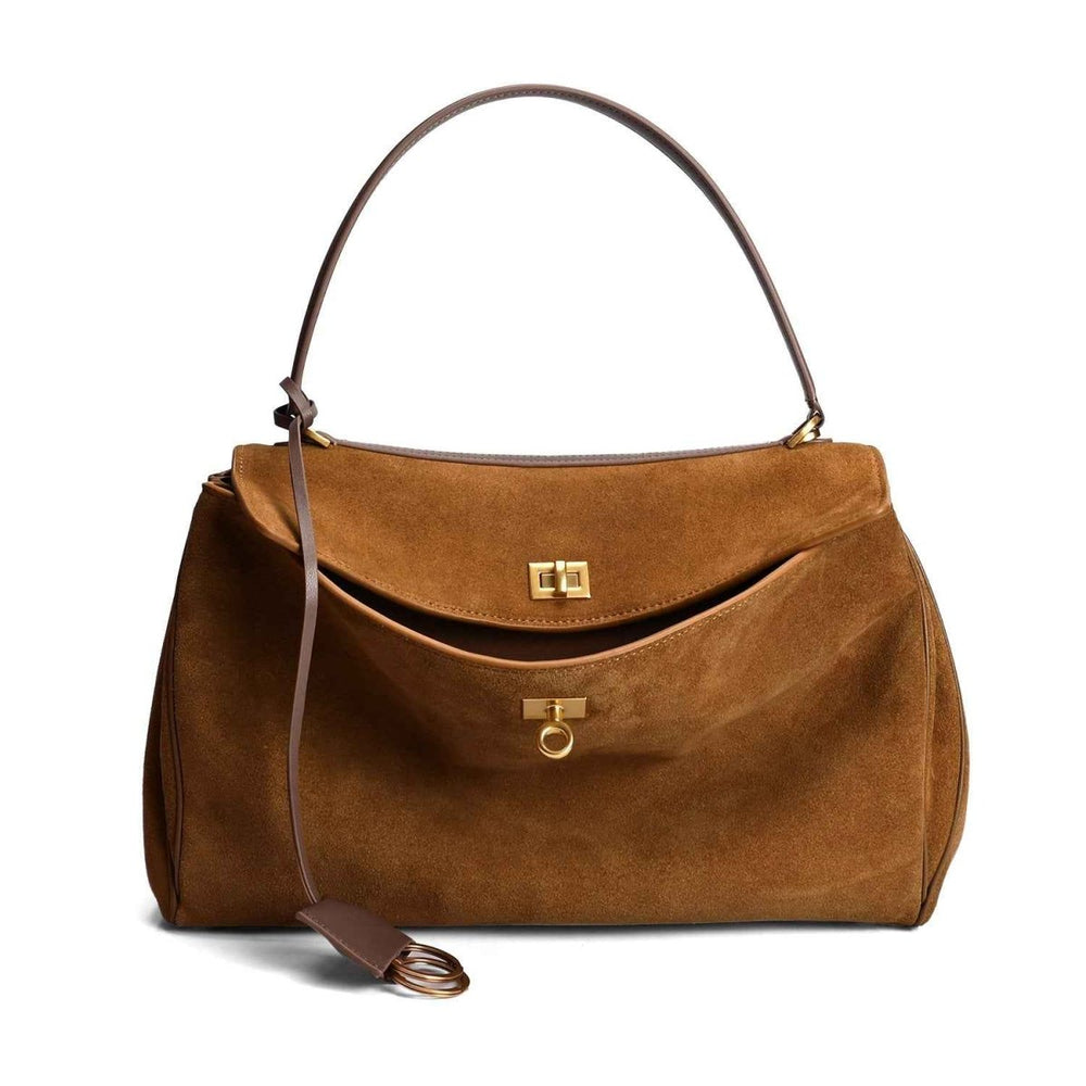 Shoulder Bag Gold-Turn Lock – Isabella - Brown - Bellux