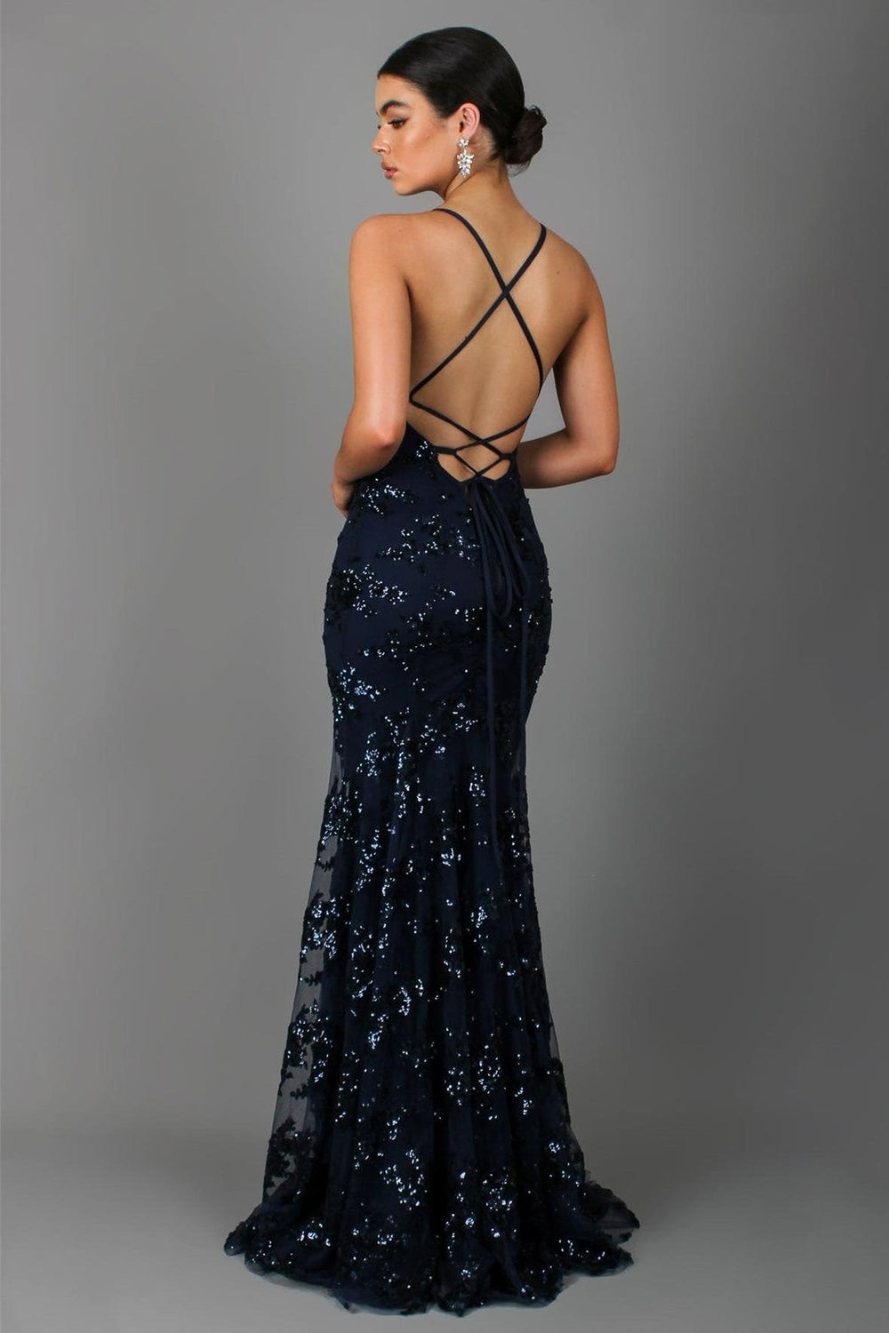 Show-Stopping V-Neck Backless Sequin Maxi Dress – Coralie - blue - Bellux