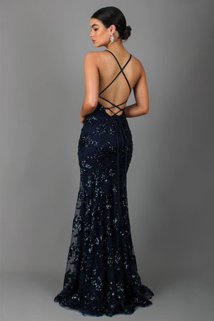 Show-Stopping V-Neck Backless Sequin Maxi Dress – Coralie - Bellux