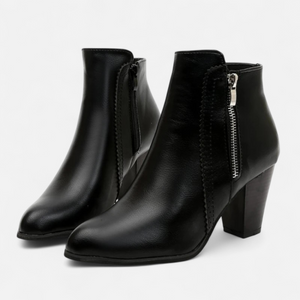 Side-Zip Ankle Boots Non-Slip Coarse Block Heel – Phoebe - Black - Bellux